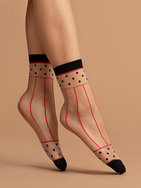 Fiore узорчатые носки "Spicy 15 Den Poudre - Red - Black"