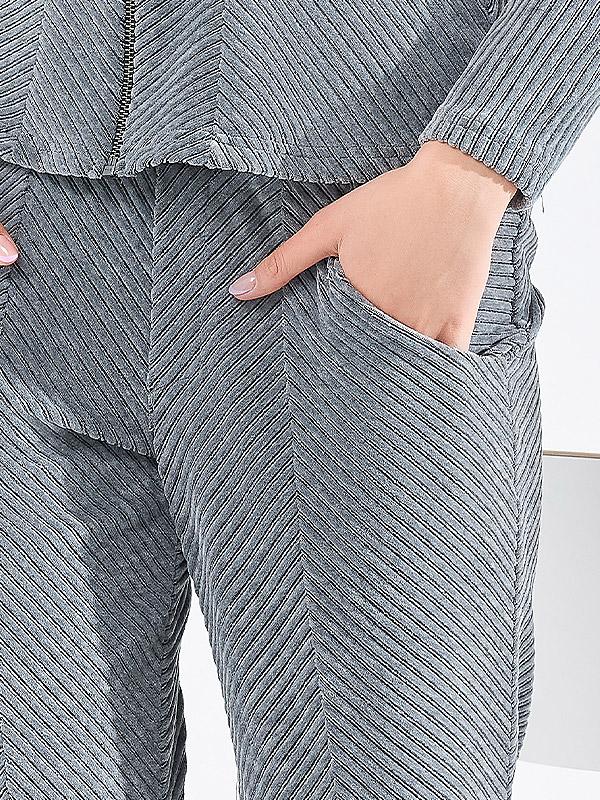 Lega kokvilnas velveta brīvā laika bikses ar kabatām "Trudy Grey"
