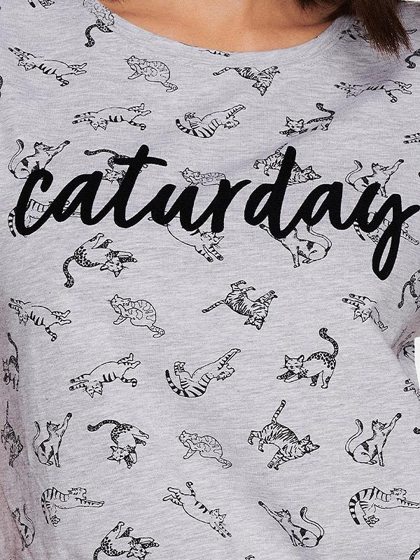 Esotiq īsa kokvilnas pidžama "Enya Melange - Black Cats Print"