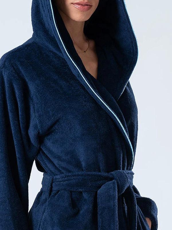 Belmanetti divslāņu unisex halāts ar kapuci "Floya Dark Blue Velour"