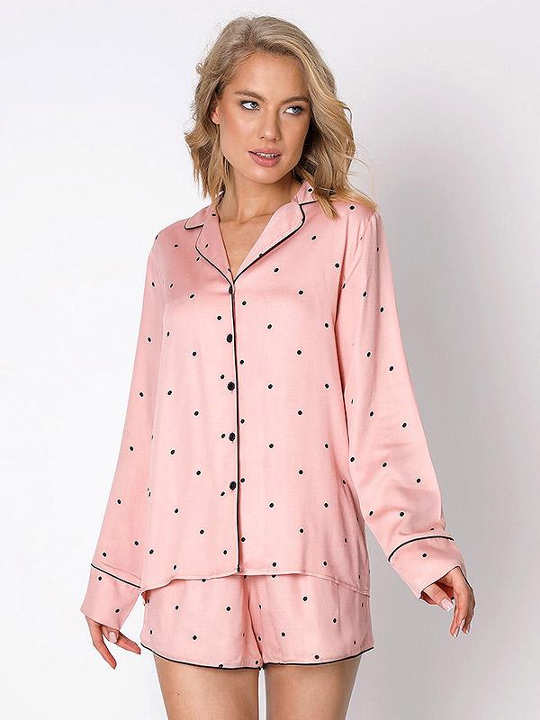 Aruelle īsa viskozes pidžama "Mona Short Pink - Black Dots"