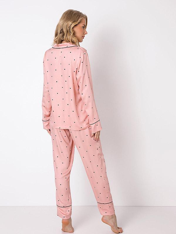Aruelle длинная пижама из вискозы "Mona Long Pink - Black Dots"