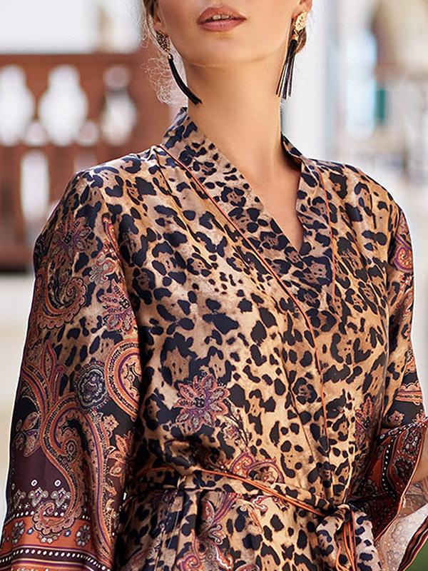 MiaMia шёлковый халат "Cleopatra Multicolor Leopard Print"