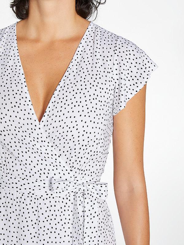 Ysabel Mora sasienama viskozes kleita "Kayla White - Black Dots"