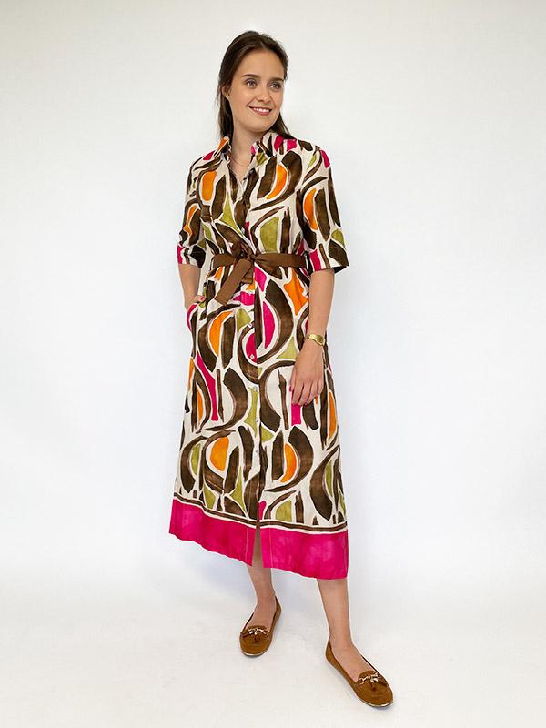 Il Vento E La Seta kokvilnas midi kleita ar jostiņu "Simone Sand - Multicolor"
