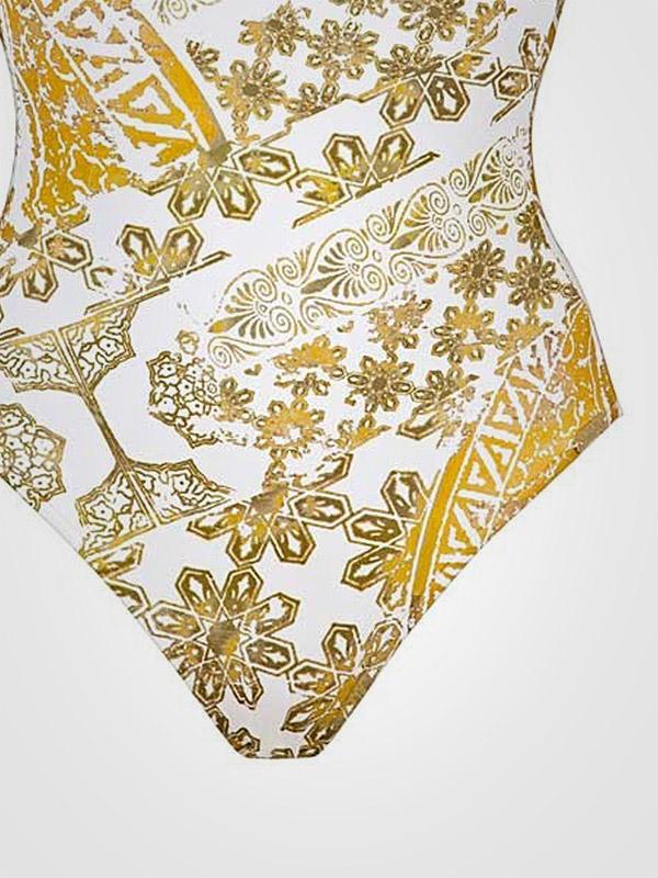 Maryan Mehlhorn viendaļīgs peldkostīms "Orient White - Gold Ornament Print"