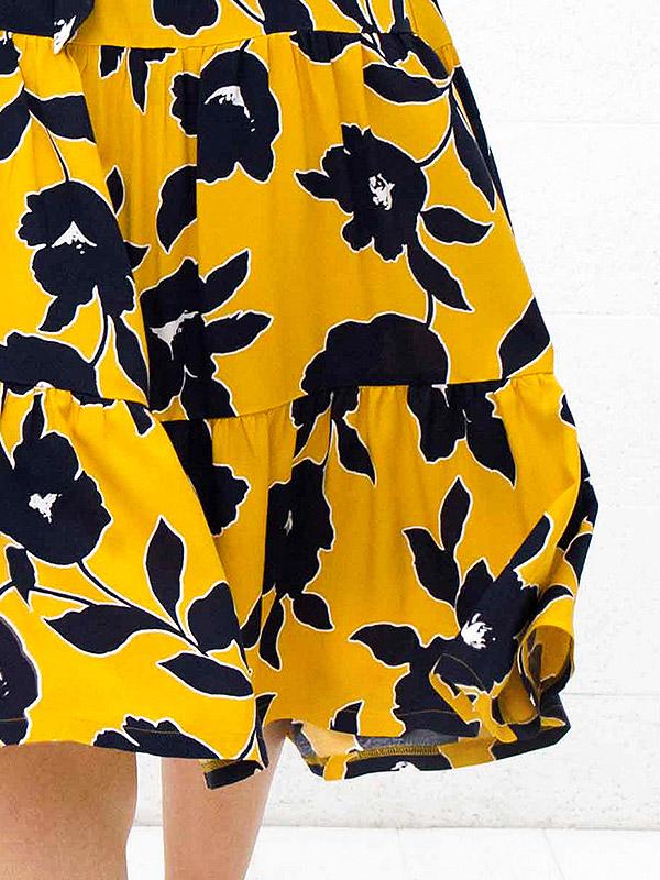 Atella вискозное платье "Bella Yellow - Navy Flowers Print"