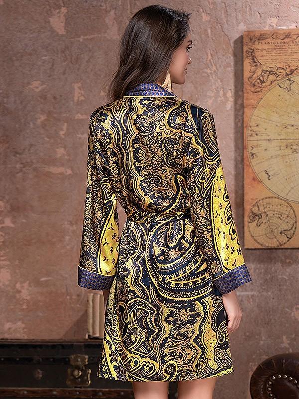MiaMia zīda halāts "Armani Gold Dark Blue Ornament Print"
