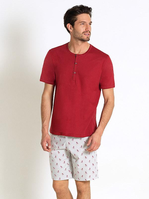 You 365 vīriešu kokvilnas pidžama "Garrett Red - Light Gey"