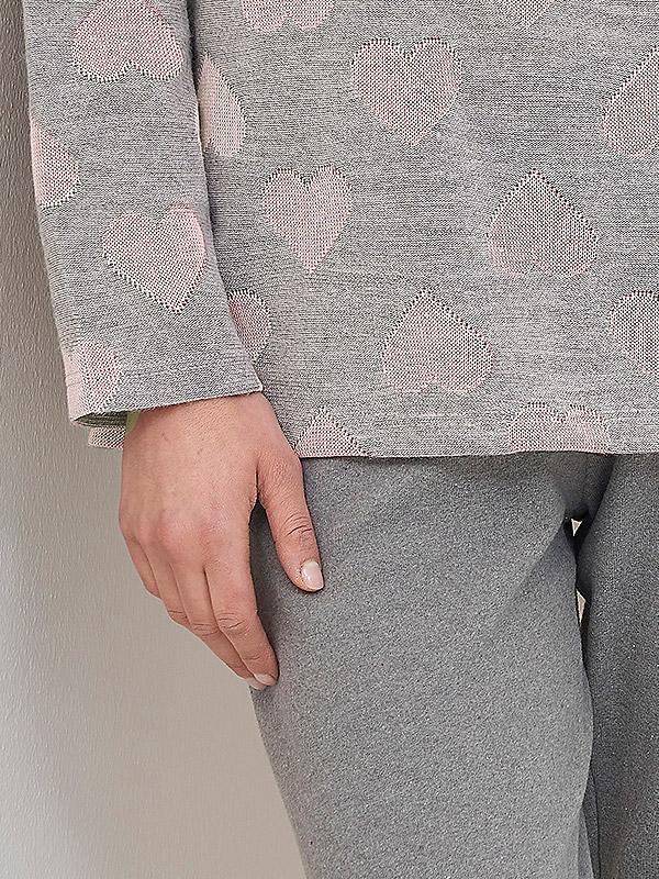 Linclalor silta pidžama ar pūciņu "Hearty Grey - Light Pink"