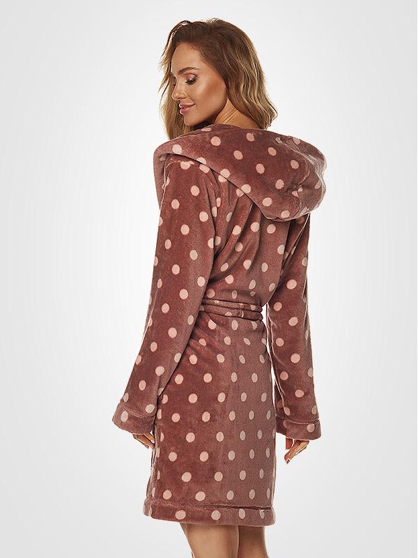L&L īss halāts ar kapuci "Lindy "Chocolate - Pink Dots"