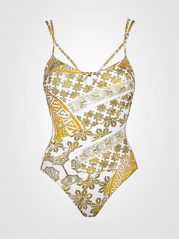 Maryan Mehlhorn слитный купальник "Orient White - Gold Ornament Print"