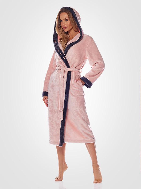 L&L garš halāts ar kapuci "Erica Pink - Grey"