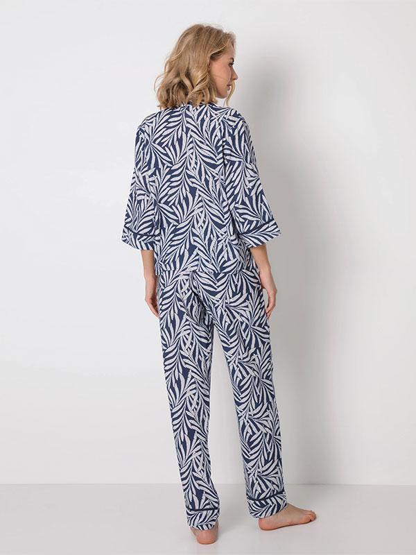 Aruelle gara pogājama viskozes pidžama "Lizzie Long Dark Blue - White Floral Print"