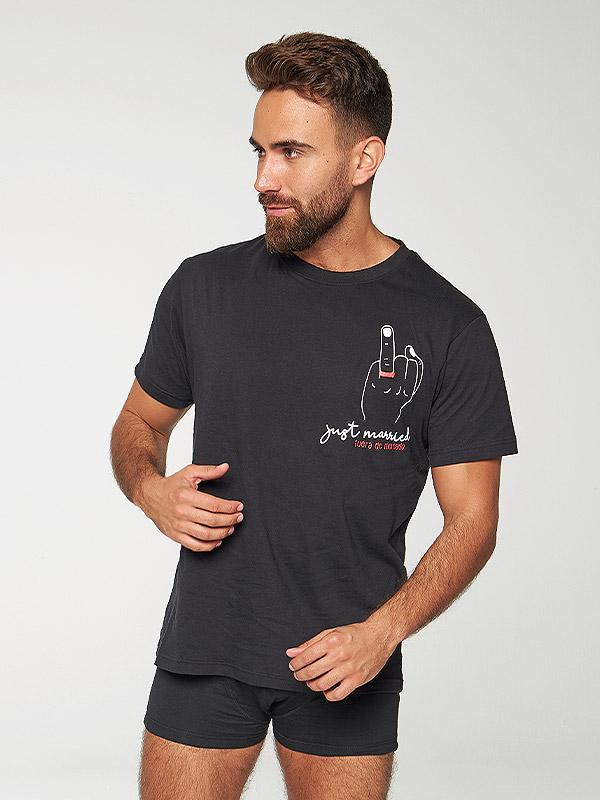 Muydemi kokvilnas vīriešu t-kreklu un šortu komplekts "Just Married Black"