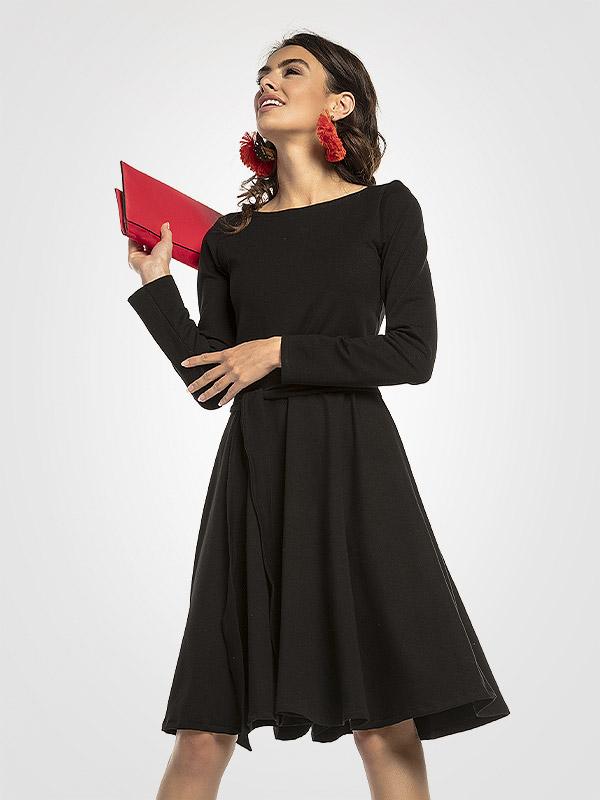 Tessita kokvilnas kleita ar jostiņu "Fionna Black"