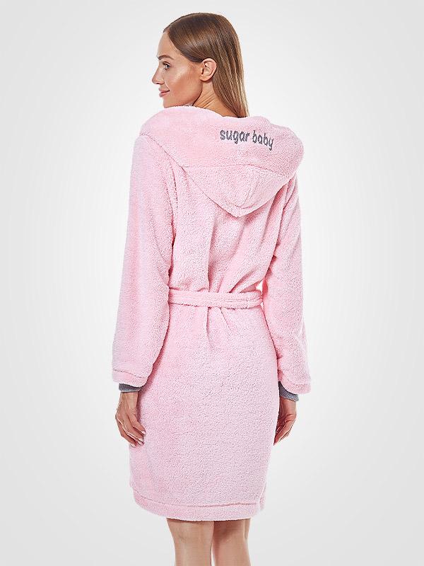 L&L īss halāts ar kapuci "Sugar Baby Pink - Grey"