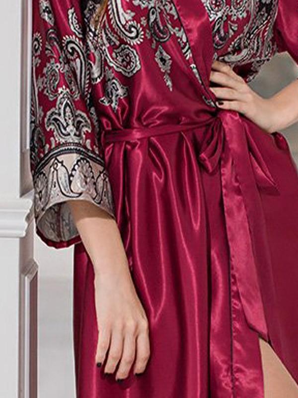 MiaMia garš zīda halāts "Justin Long Wine Ornament Print"
