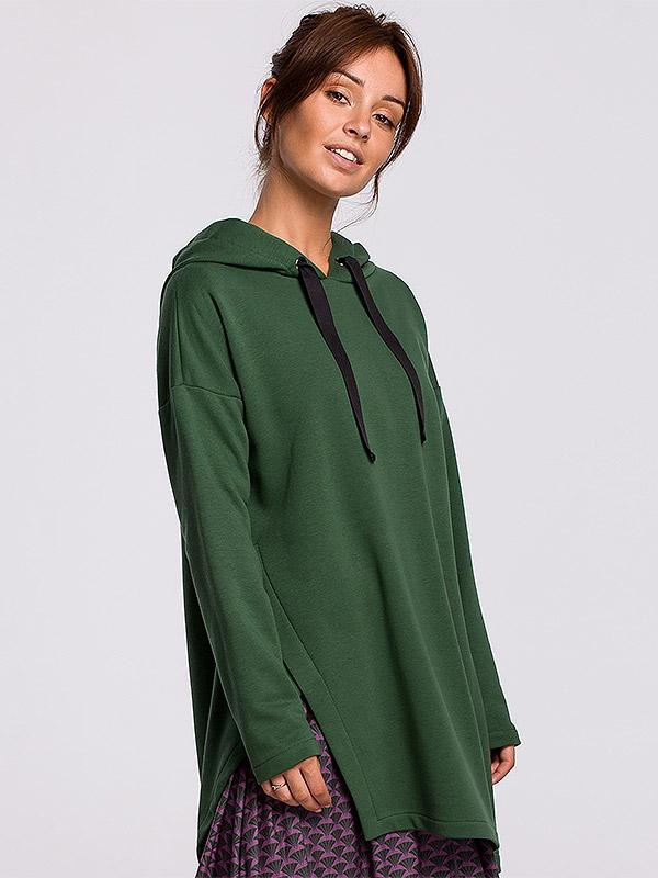 BeWear oversize kokvilnas džemperis ar kapuci "Marina Green"
