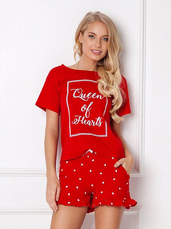Aruelle kokvilnas pidžama "Hearty Short Red - White"