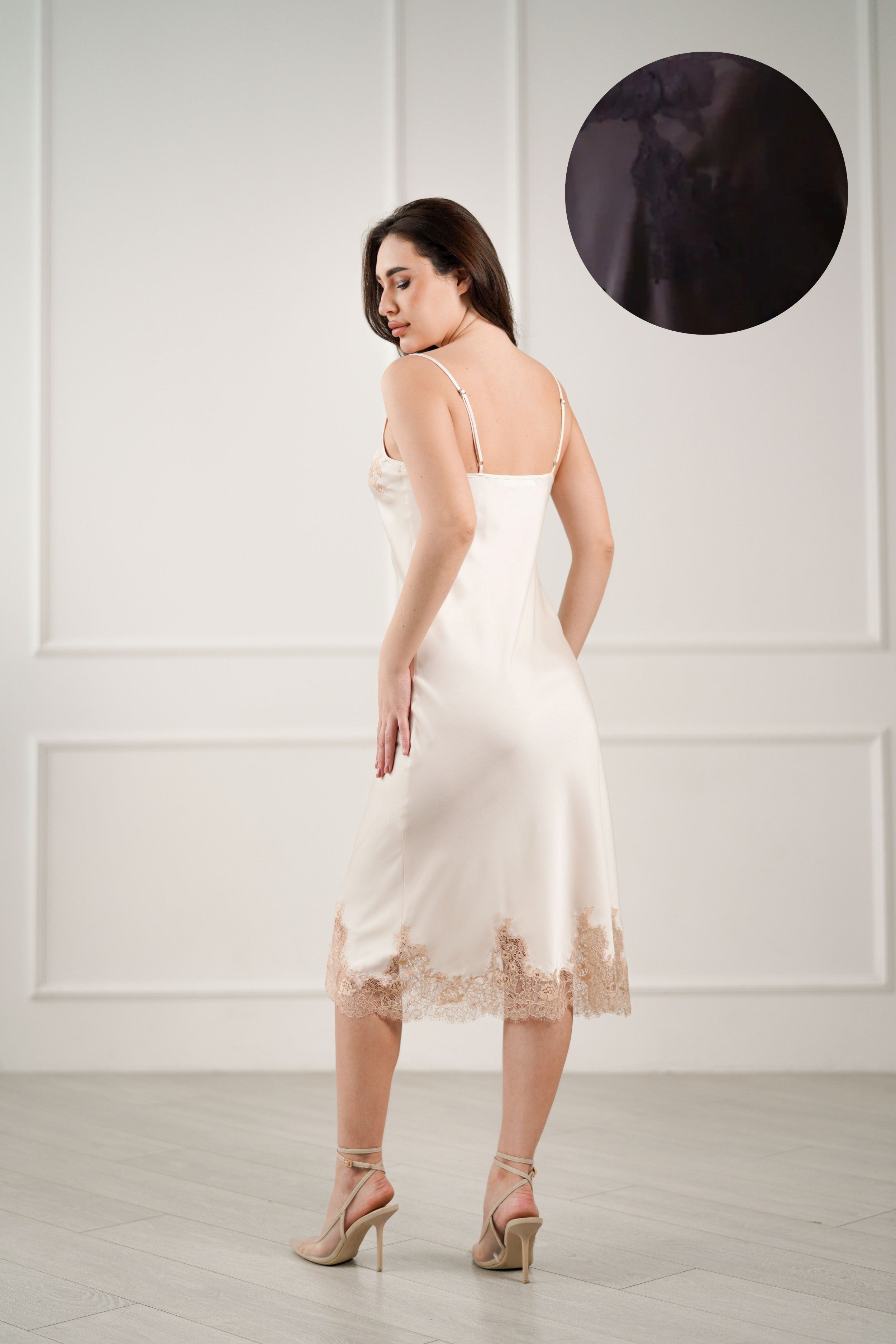 Komilfo Long Silk Nightdress with Lace Amber Long Black