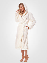 L&L Long Patterned Hooded Robe Sweet Long Ecru