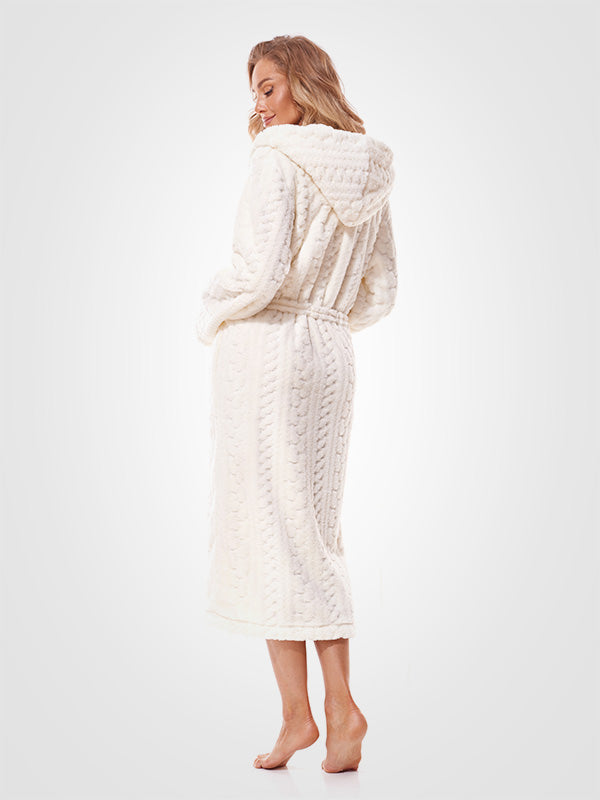 L&L Long Patterned Hooded Robe Sweet Long Ecru
