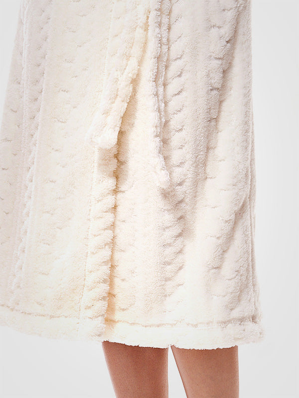 L&L Long Patterned Hooded Robe Sweet Long Ecru