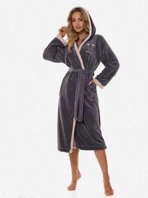 L&L Long Hooded Robe Tess Long Graphite