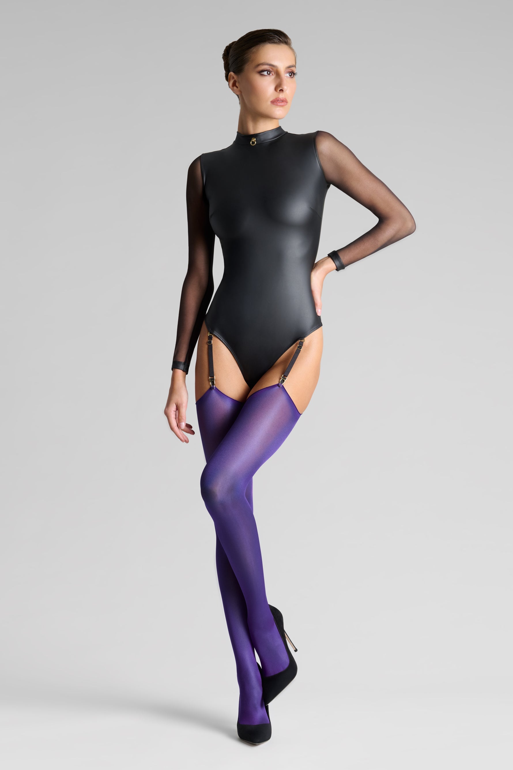 Cut and curled stockings 40D - Purple