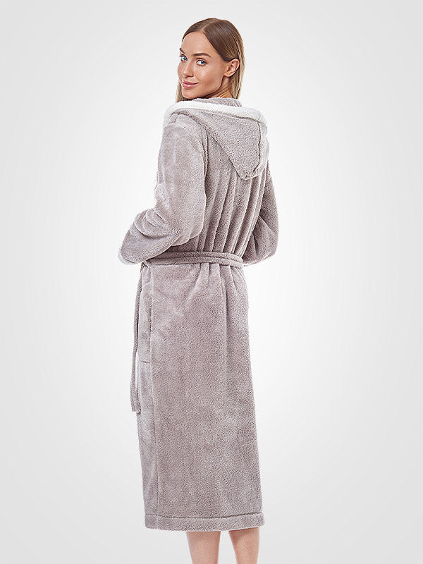 L&L Long Hooded Robe Enya Opal Grey - Ecru