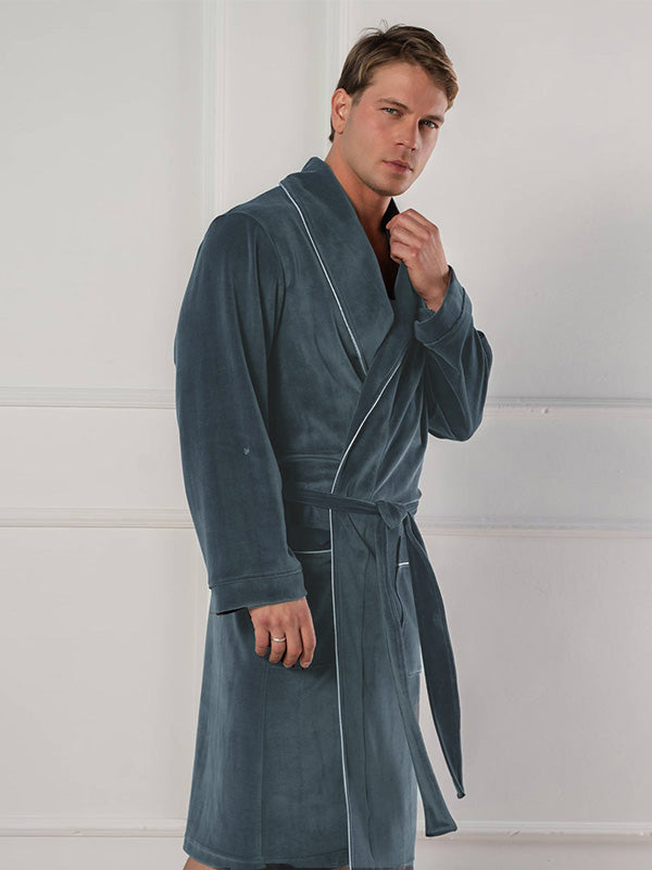 Belmanetti Men's Cotton Bathrobe Roberto Dark Grey Velour