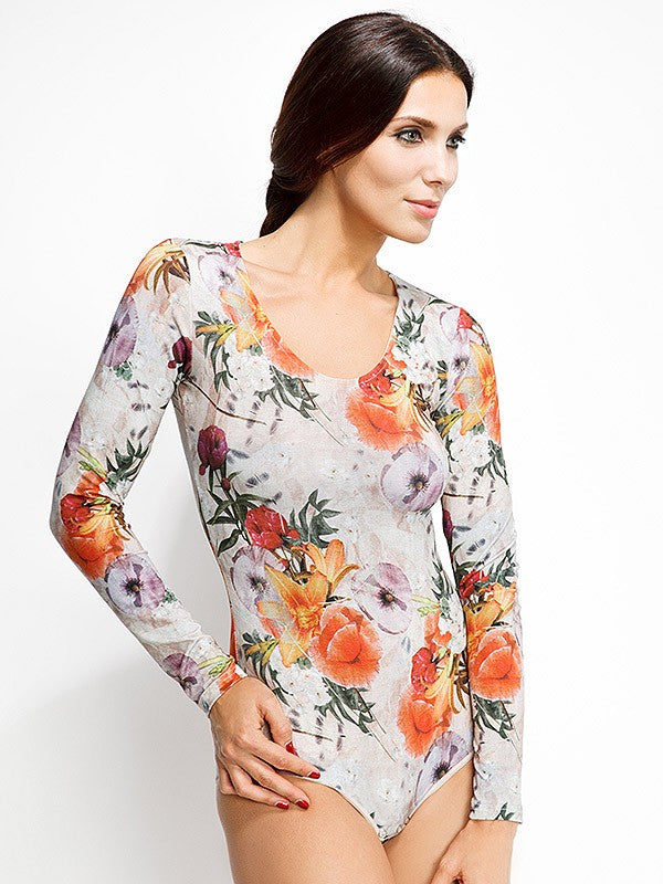 Lega Viscose Bodysuit Evija Peach Flower Print