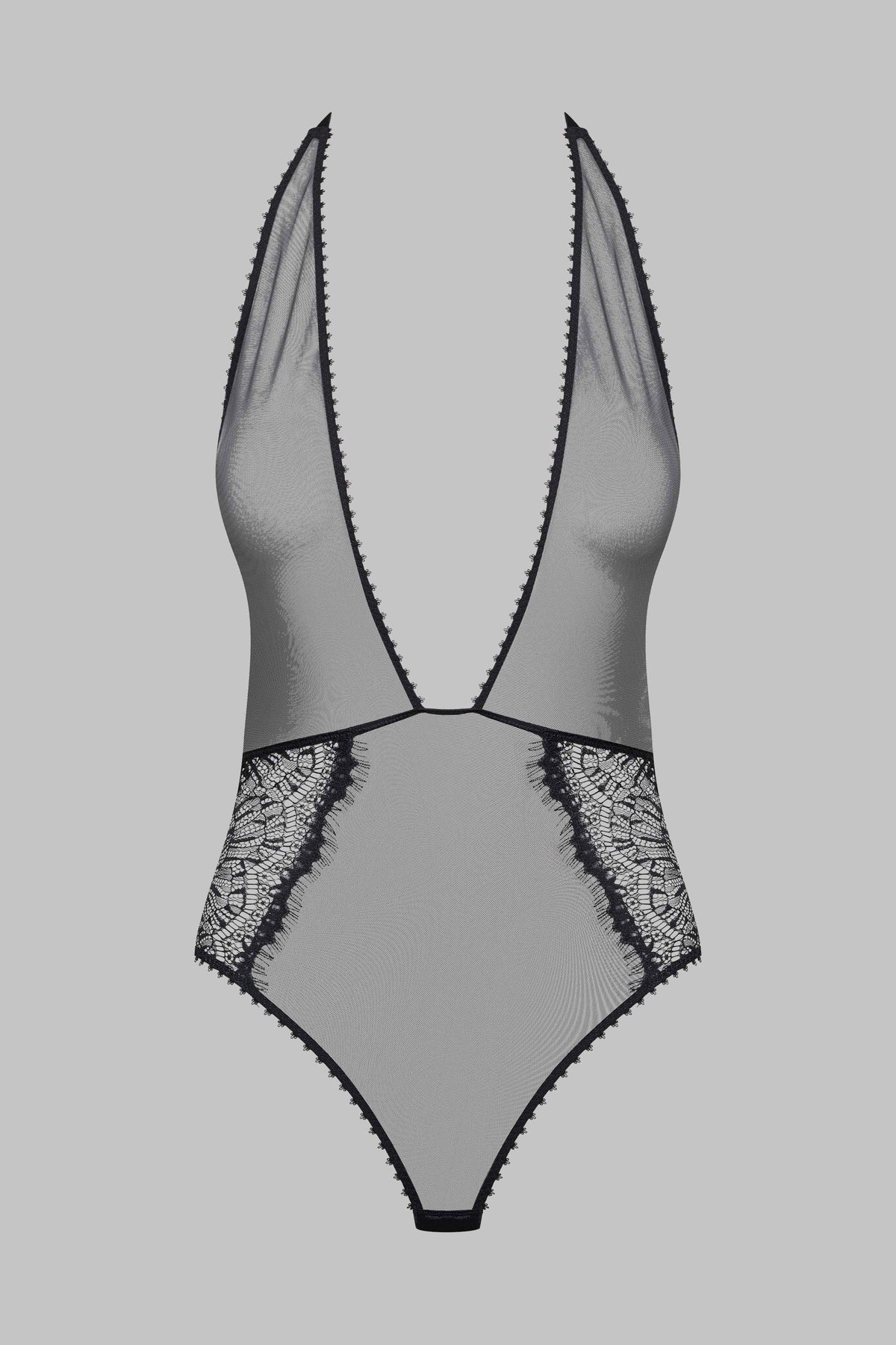 Maison Close Sheer Tulle Teddy With Lace Accroche Coeur Black