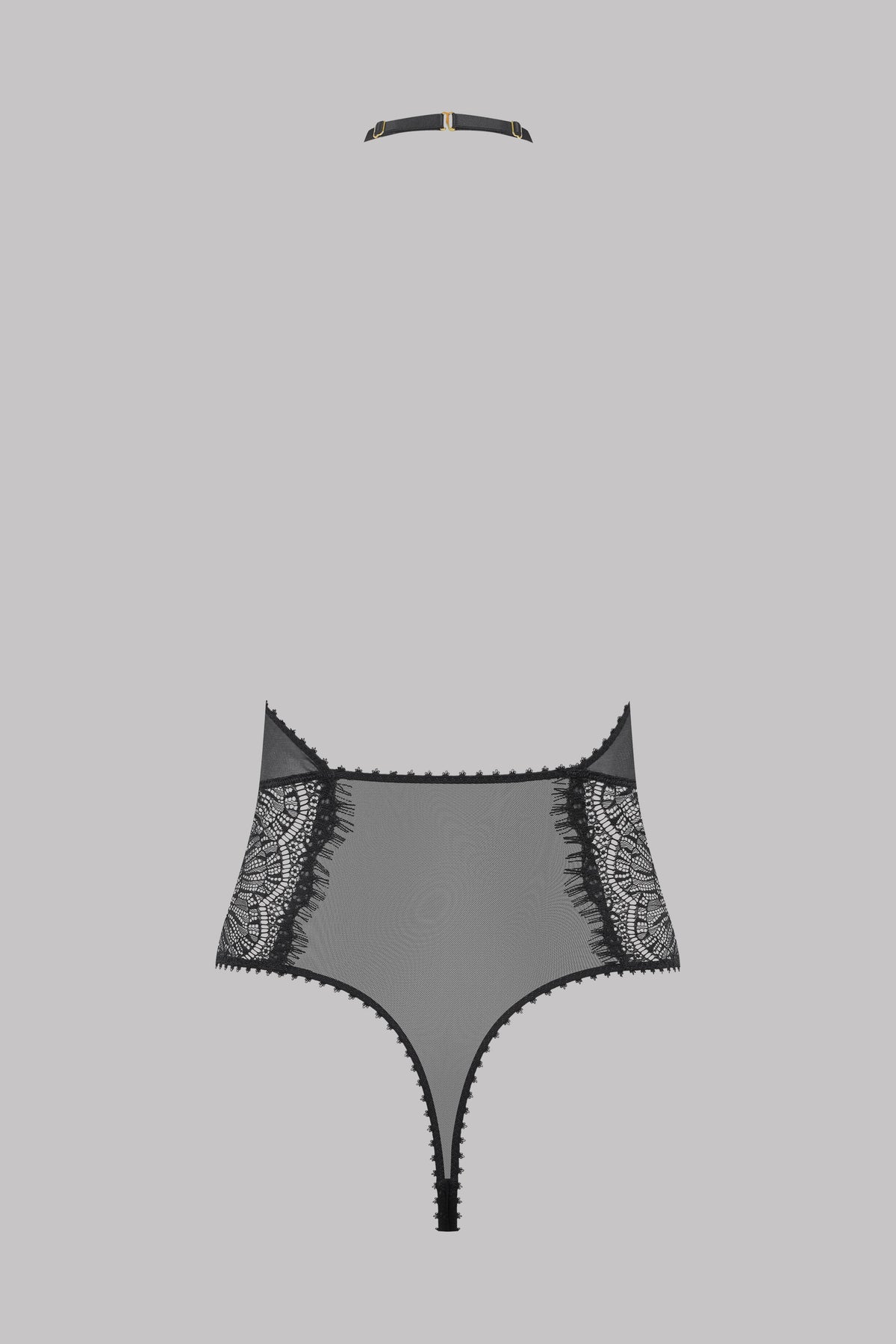 Maison Close Sheer Tulle Teddy With Lace Accroche Coeur Black