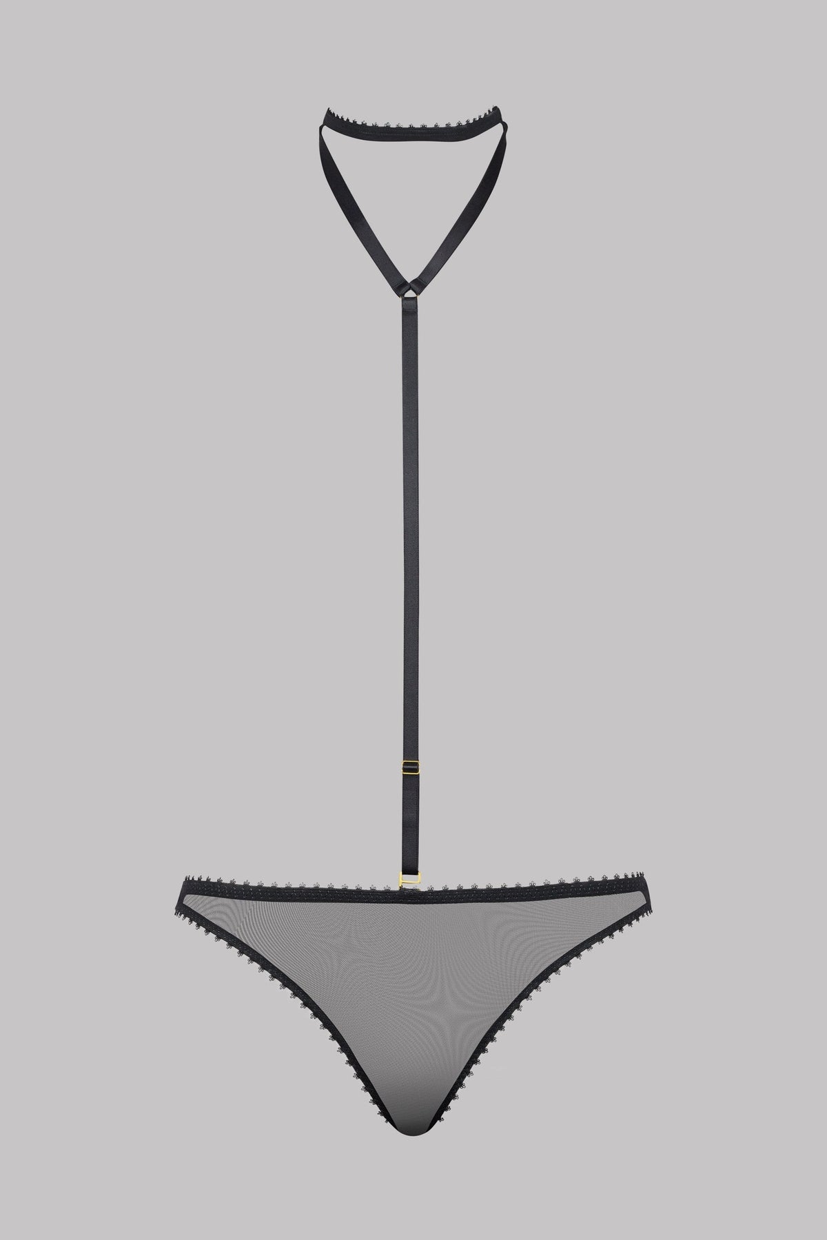 Maison Close Sheer String Panties With Body Straps Accroche Coeur Black