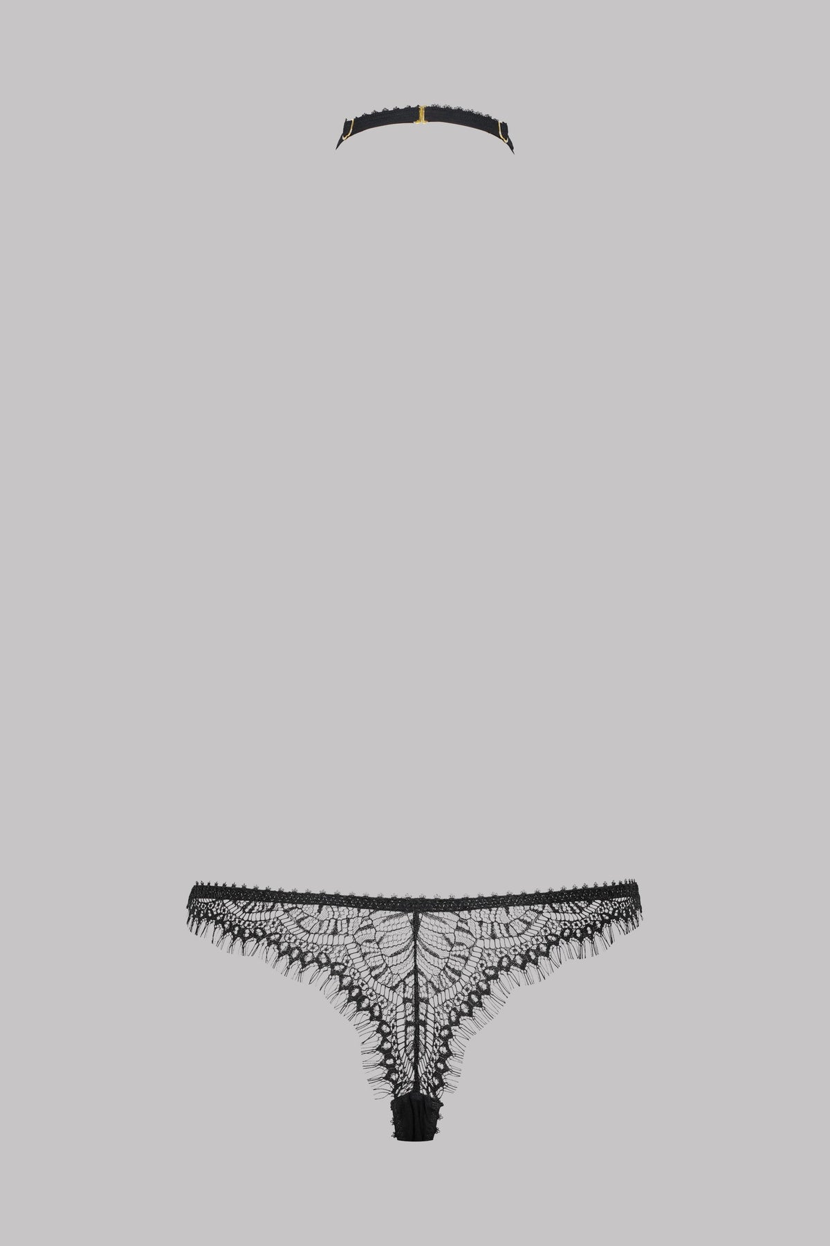 Maison Close Sheer String Panties With Body Straps Accroche Coeur Black