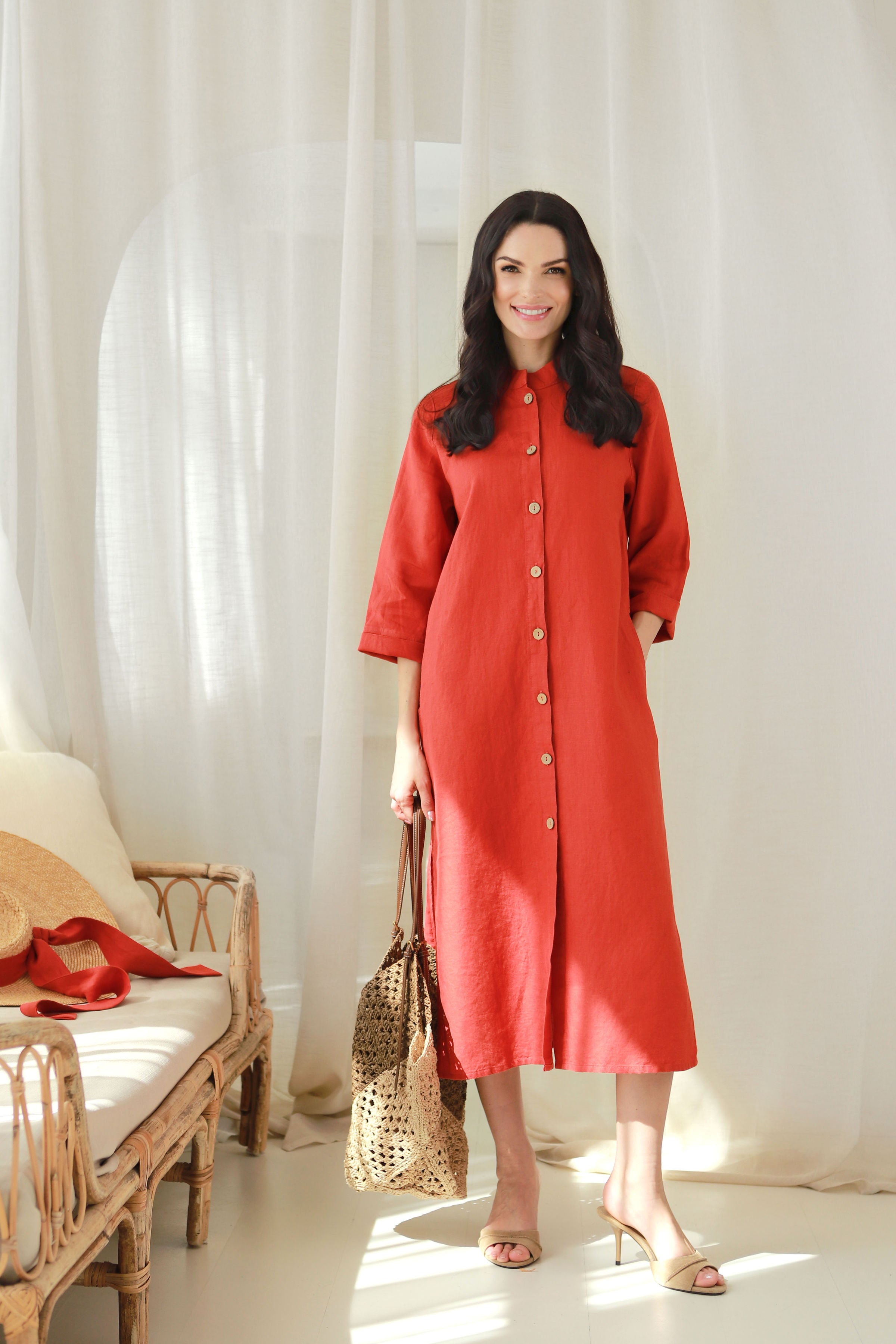 Lega Long Linen Shirt Emili Red