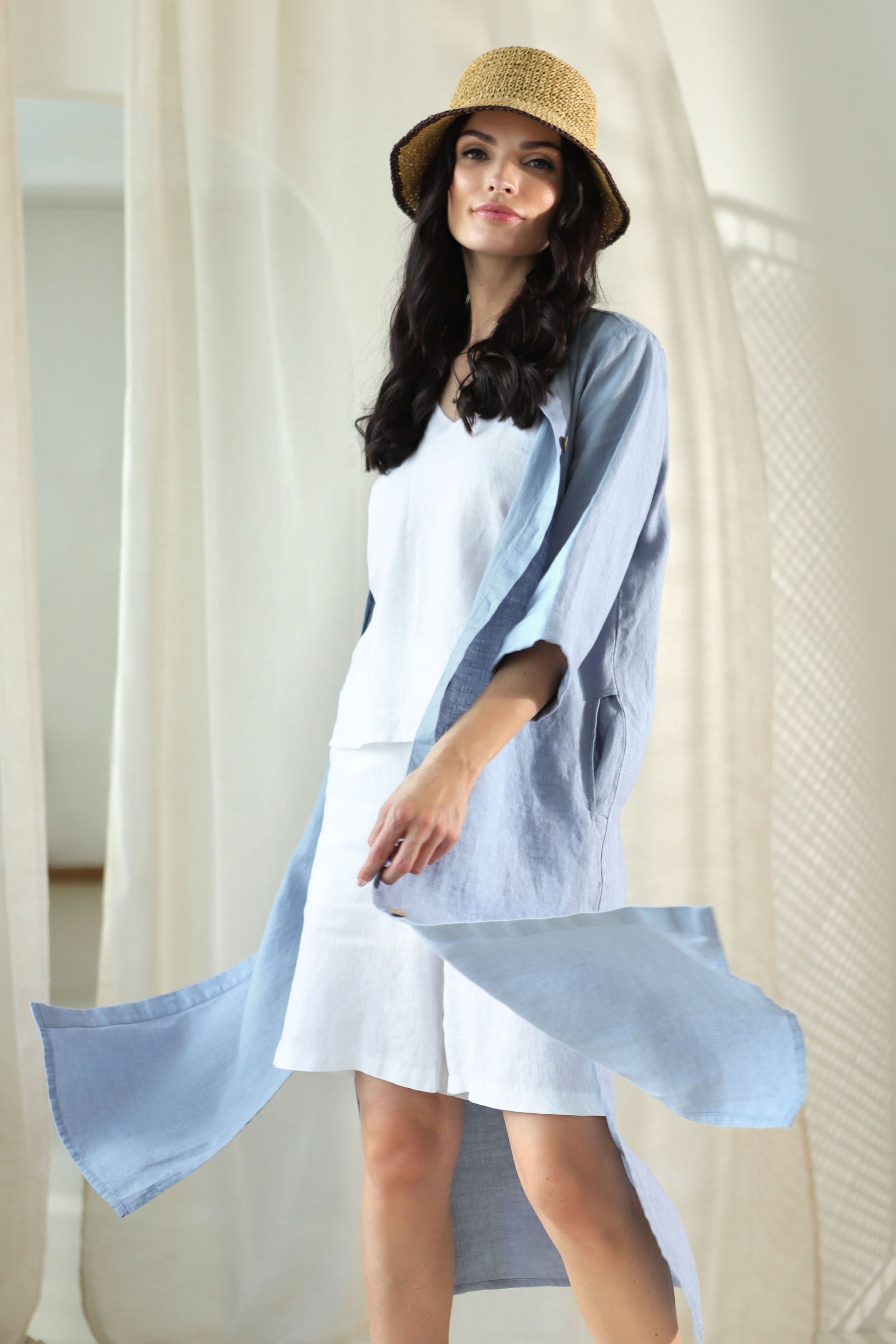 Lega Long Linen Shirt Emili Greyish - Blue