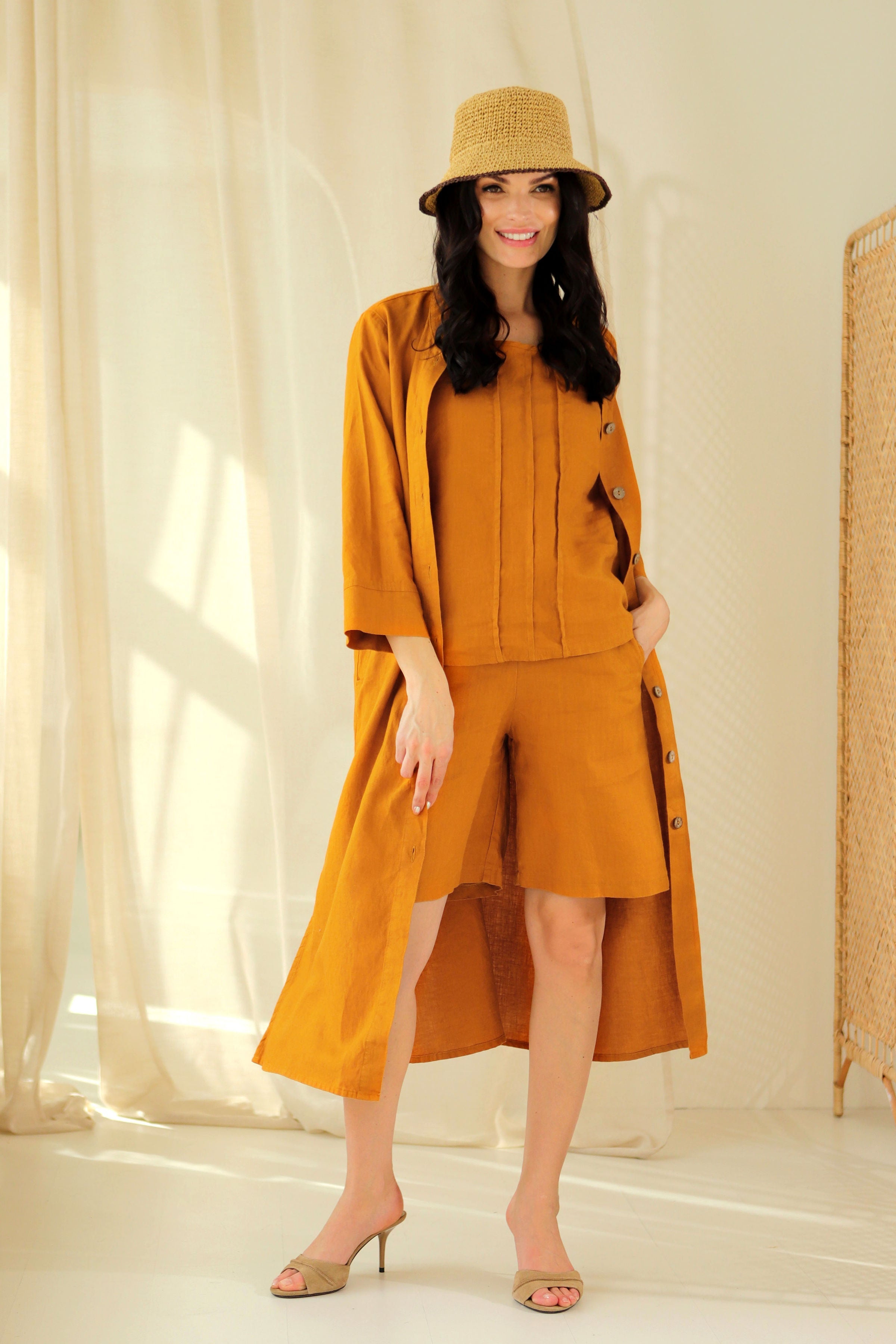 Lega Long Linen Shirt Emili Yellow