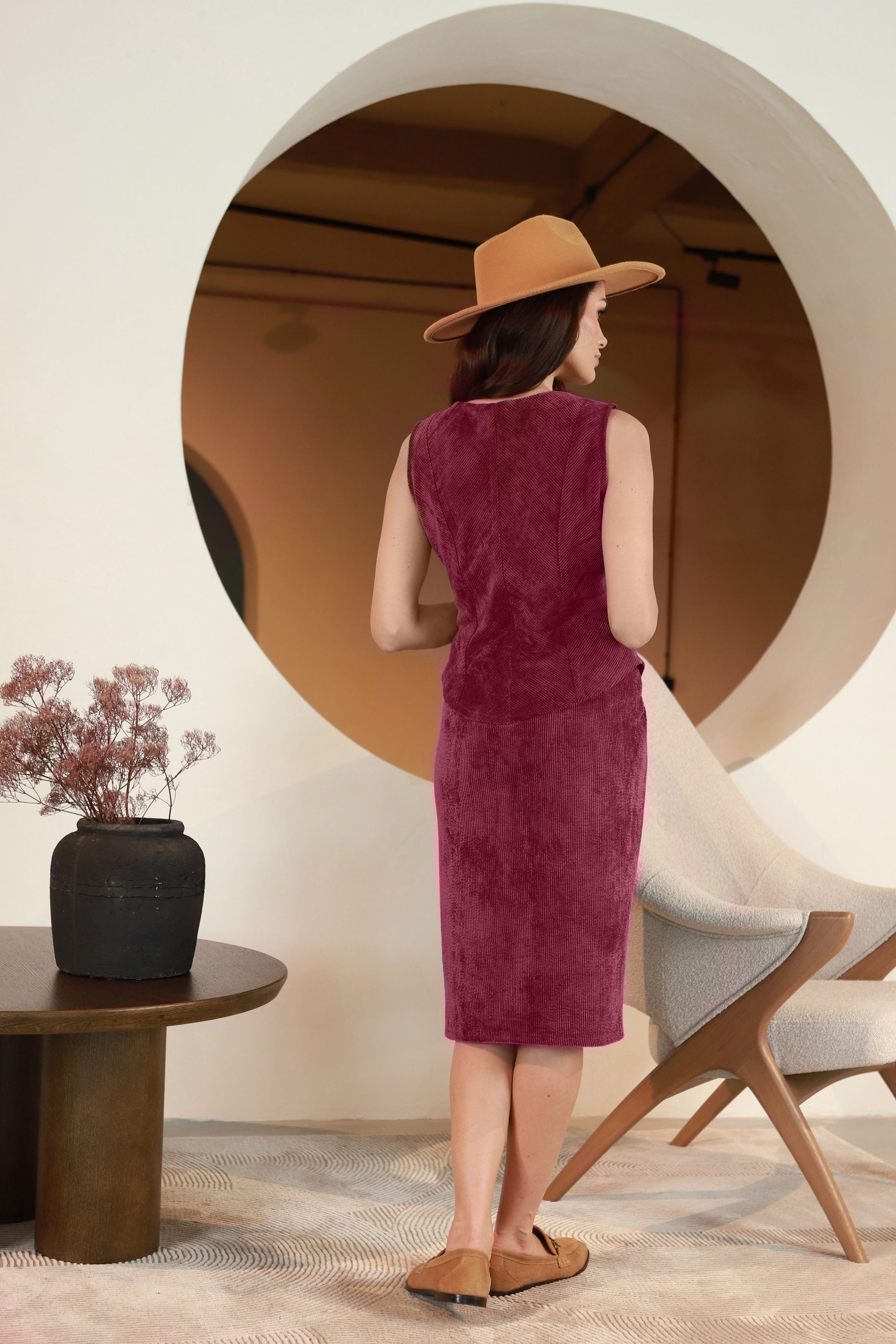 Lega Reina bordo spalvos velvetinis sijonas