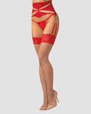 Obsessive Stockings With Lace Band Matildea Nude - Red