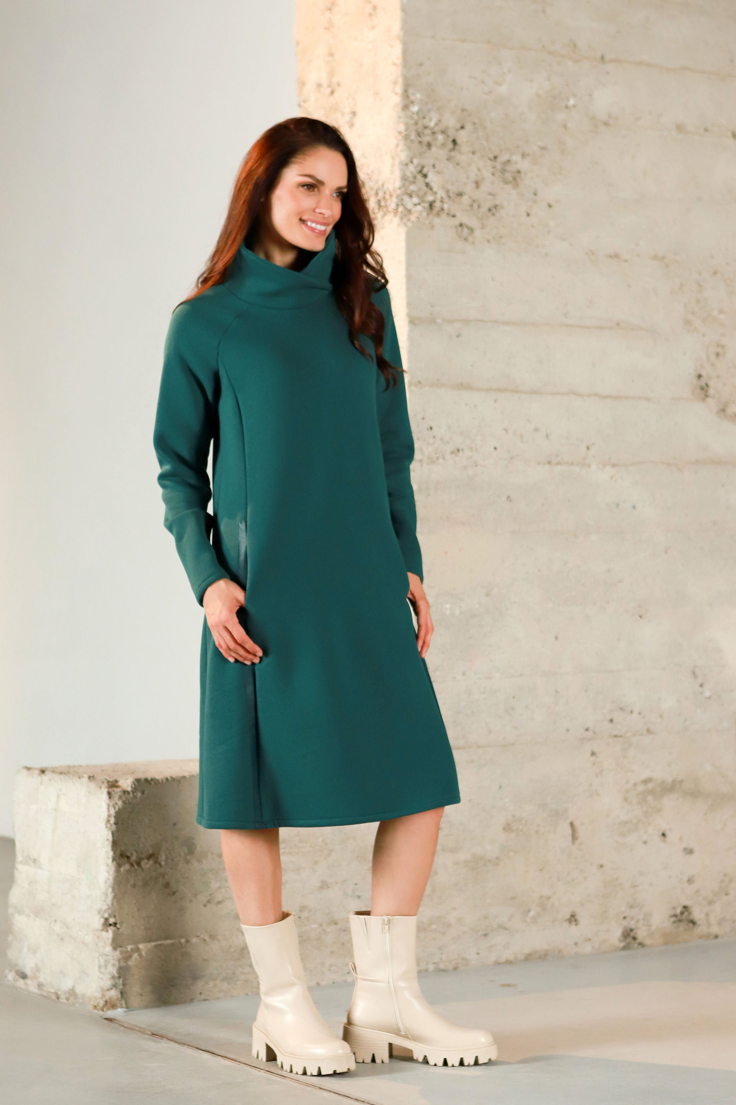 Lega Cotton Dress With Fluff Inside Isolde Deep Green