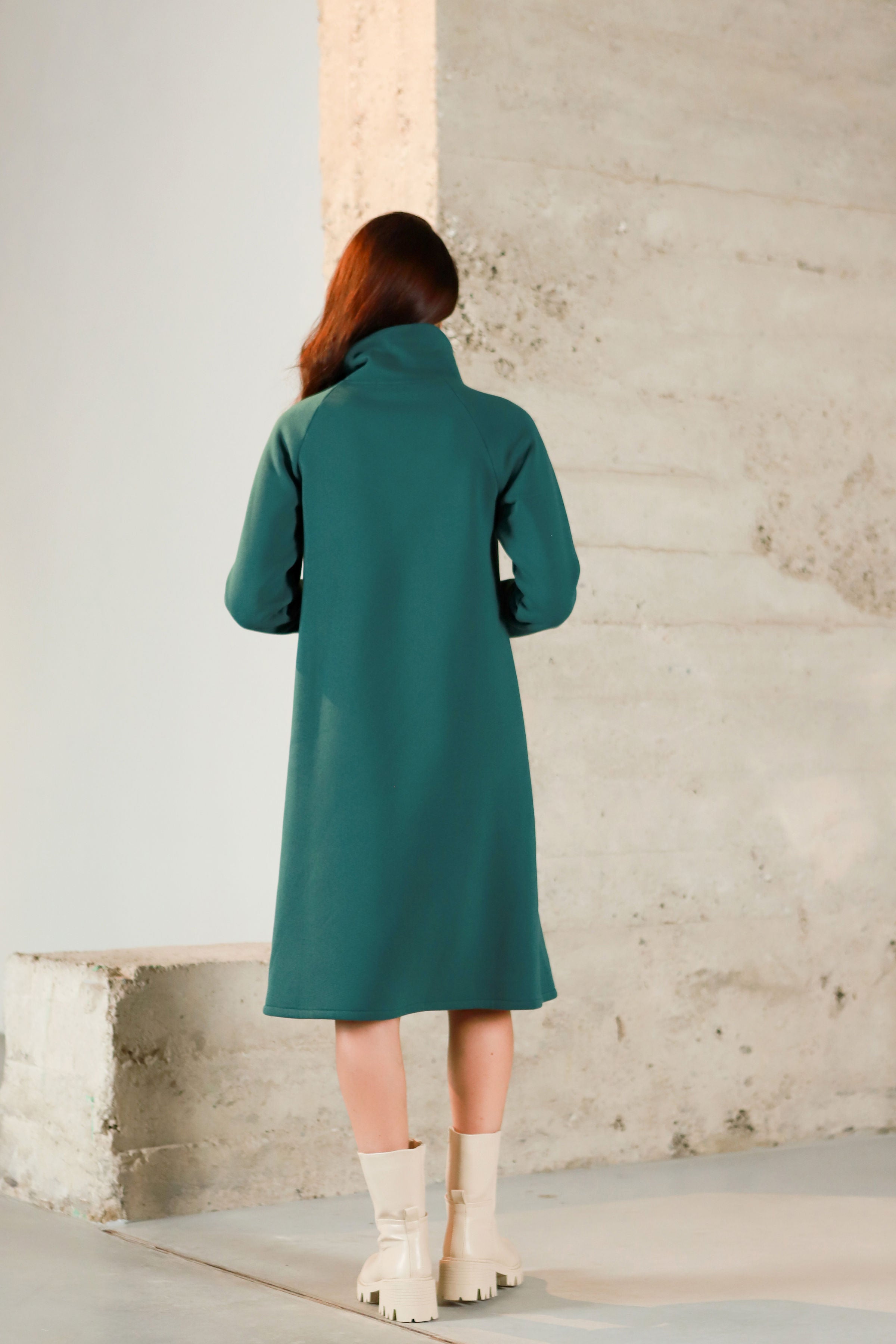 Lega Cotton Dress With Fluff Inside Isolde Deep Green