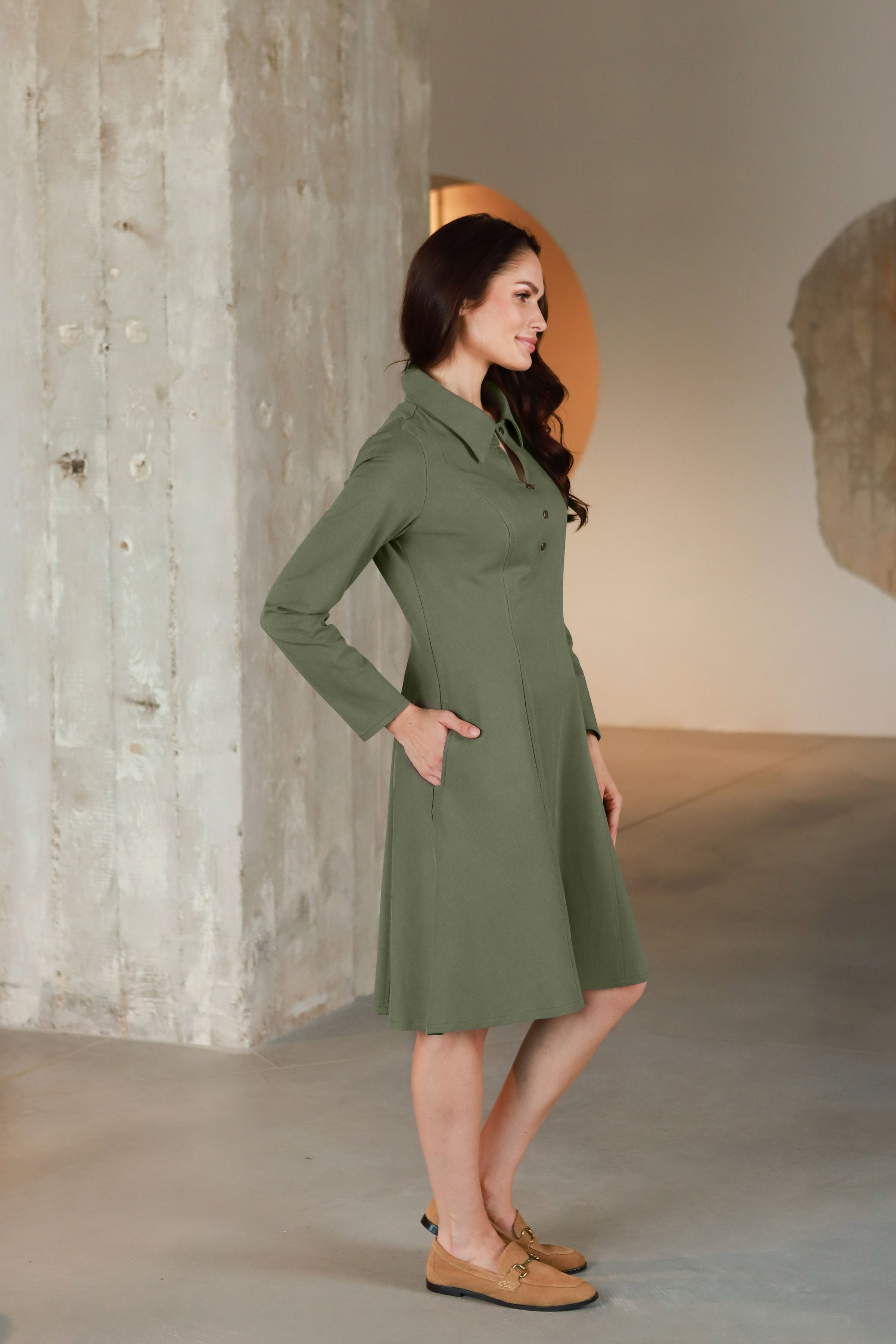 Lega Waisted Dress Michelle Olive Grey