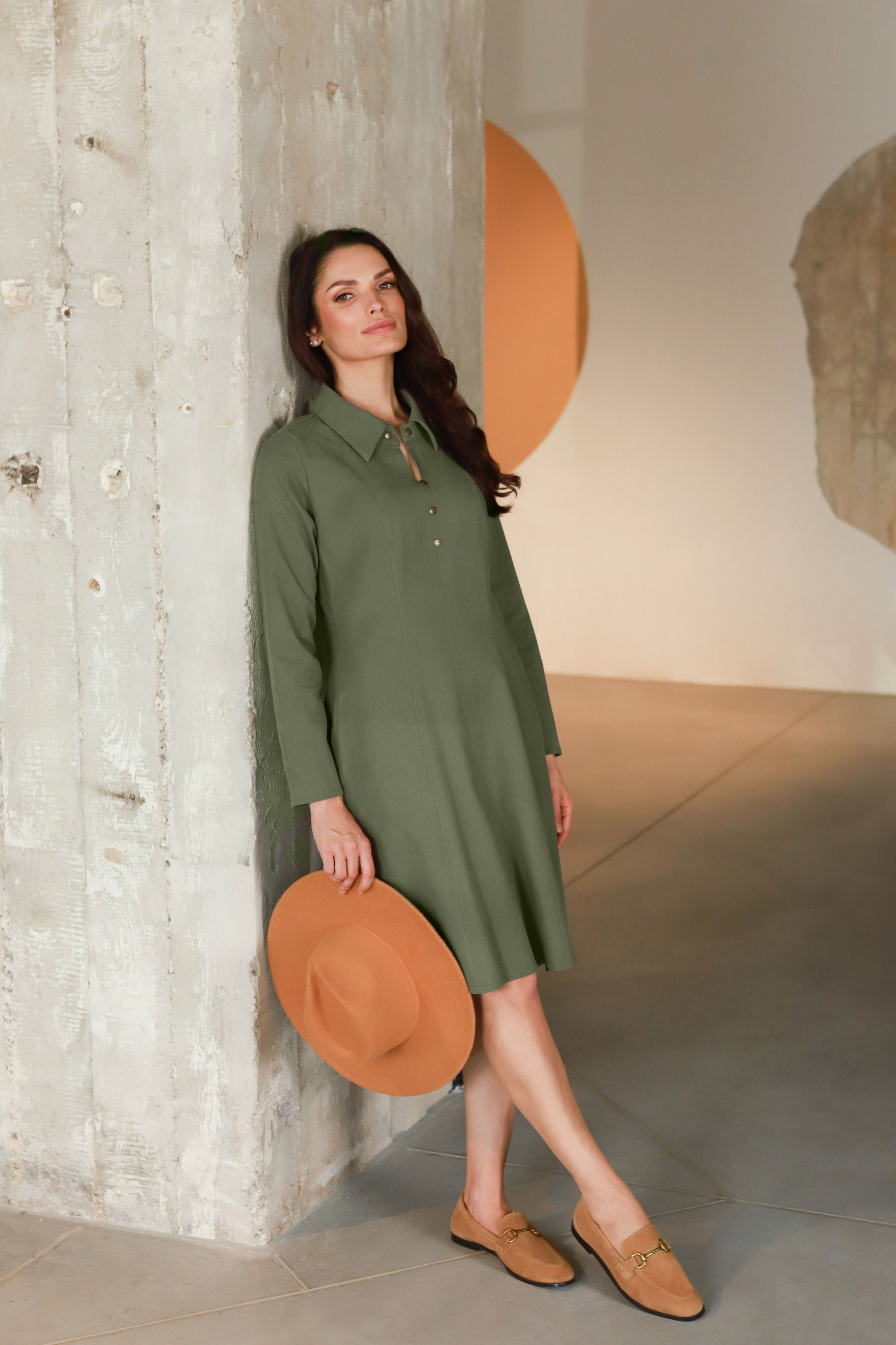 Lega Waisted Dress Michelle Olive Grey