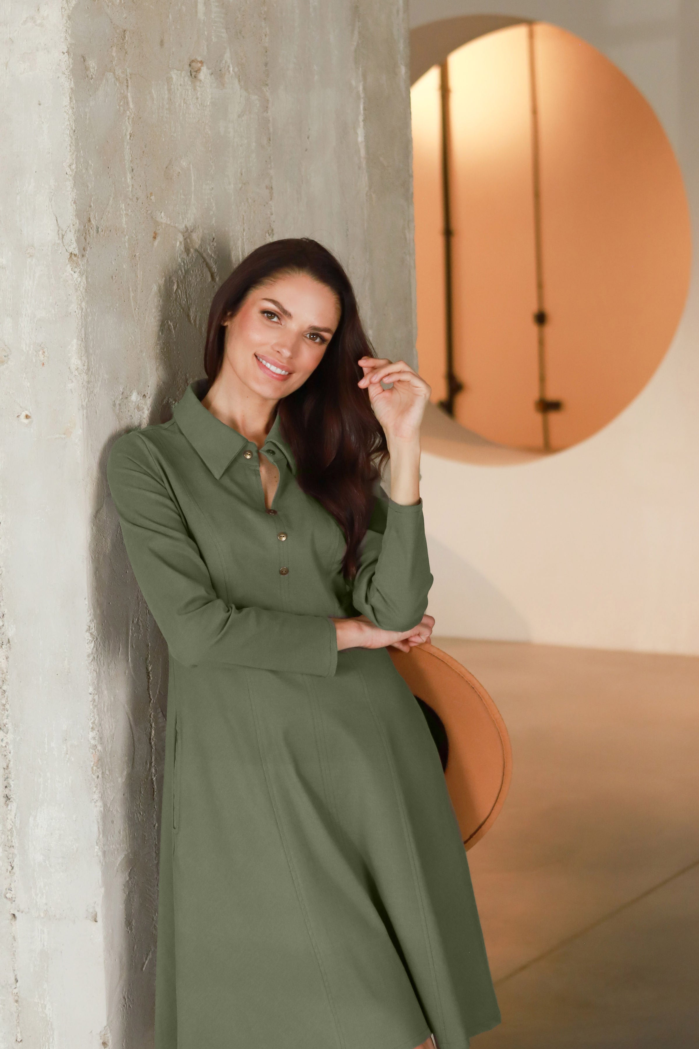 Lega Waisted Dress Michelle Olive Grey