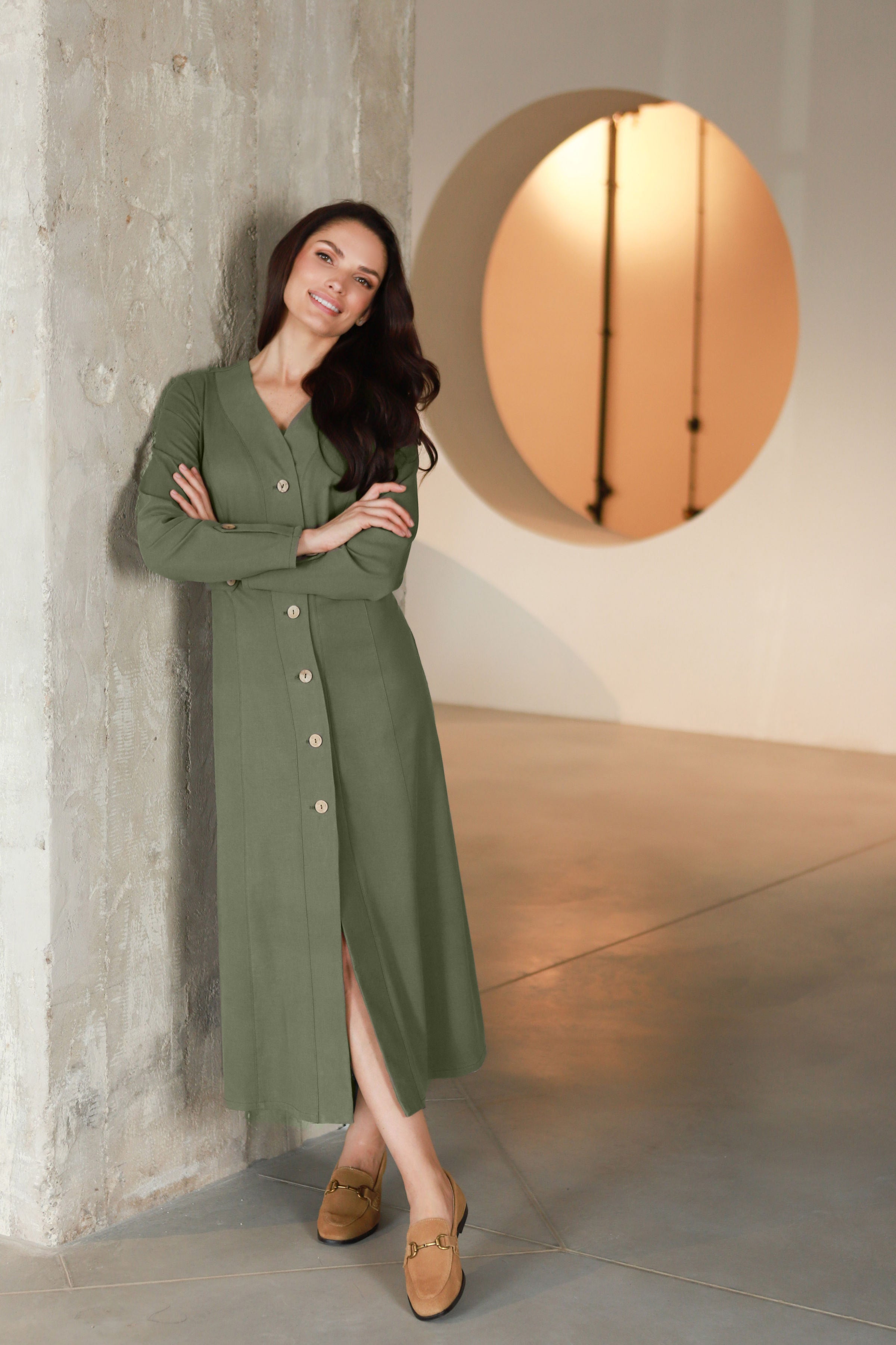 Lega midi kleita ar pogām "Ivana Olive Grey"