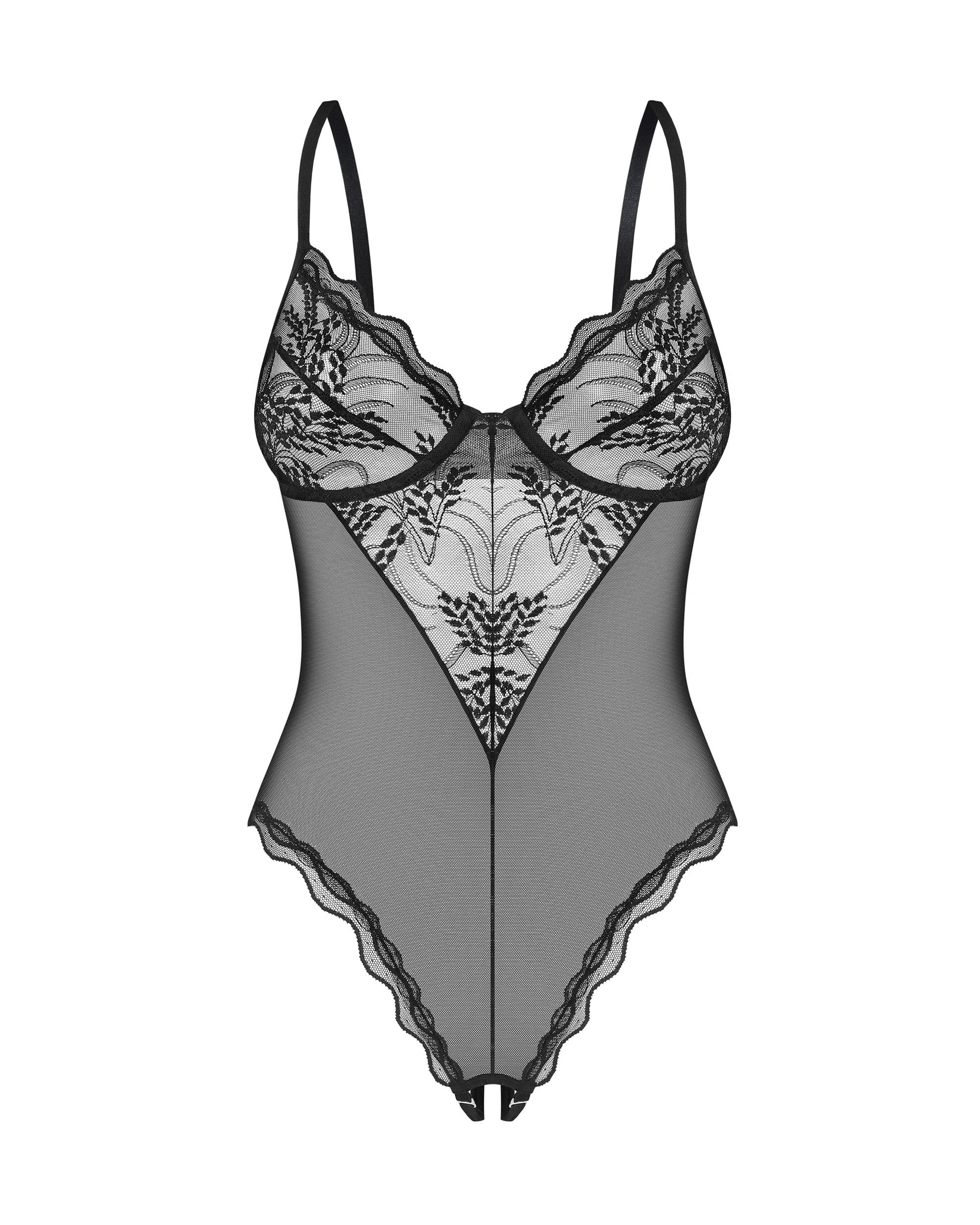 Obsessive Open Sheer Lace Teddy Perisia Black