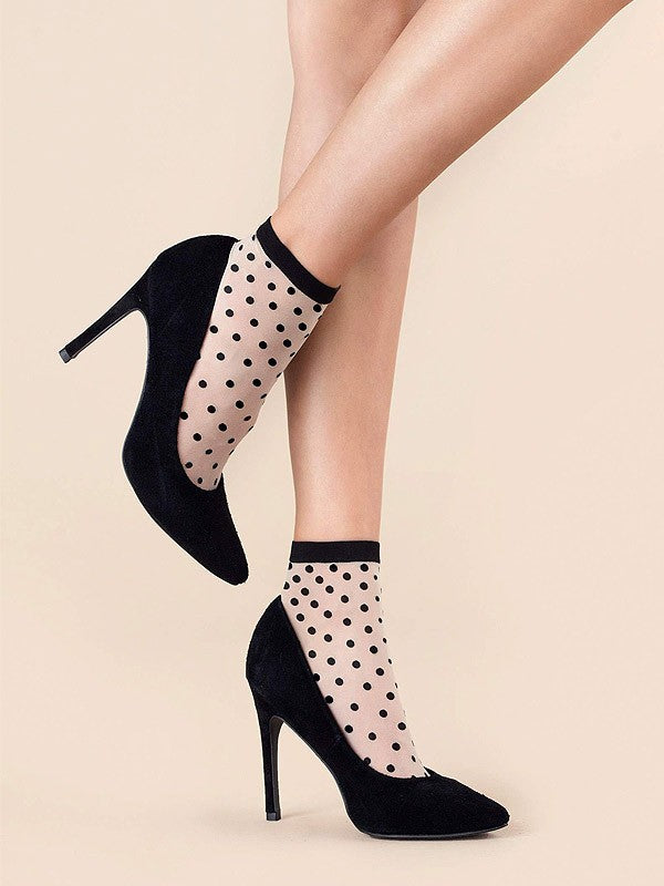 Fiore Patterned Socks Cute 20 Den Linen - Black
